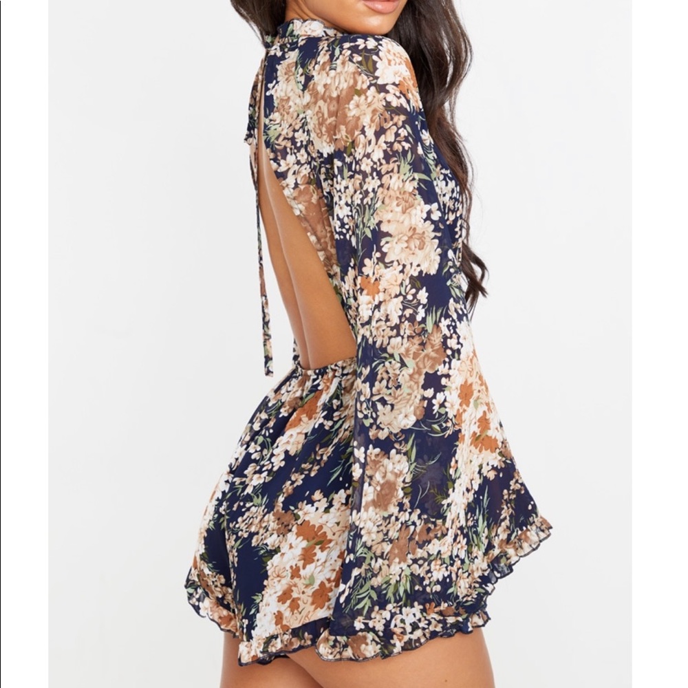 PrettyLittleThing floral backless romper